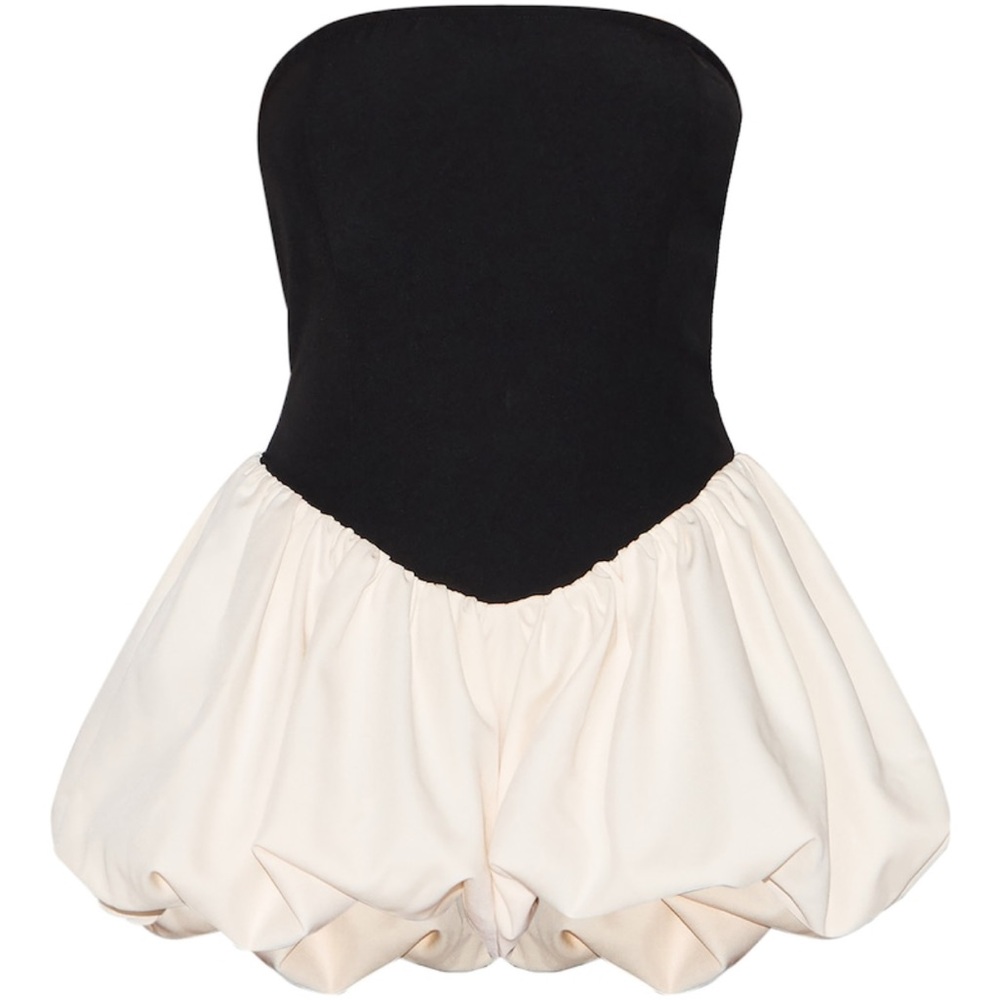 Pretty little things BLACK CONTRAST WOVEN BANDEAU PUFFBALL ROMPER